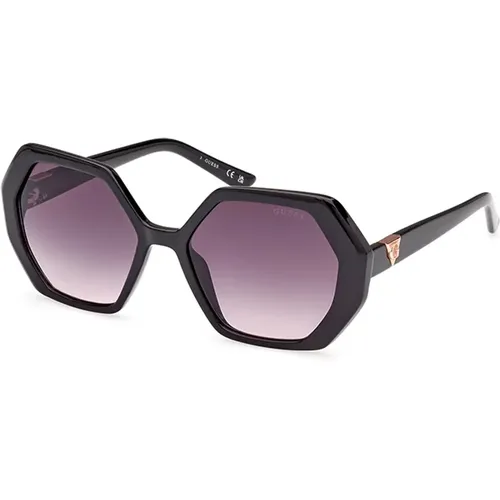 Stylische Sonnenbrille Schwarz Glänzend Grau Verlauf , Damen, Größe: 54 MM - Guess - Modalova