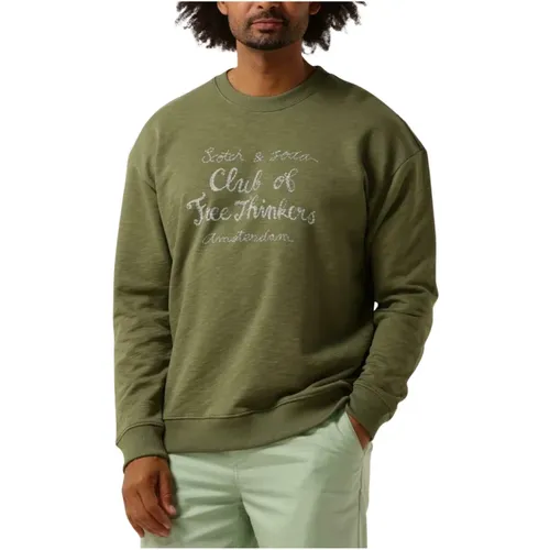 Grünes Chest Artwork Sweatshirt , Herren, Größe: L - Scotch & Soda - Modalova