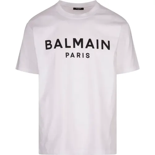 Weißes T-Shirt mit Paris-Print , Herren, Größe: M - Balmain - Modalova