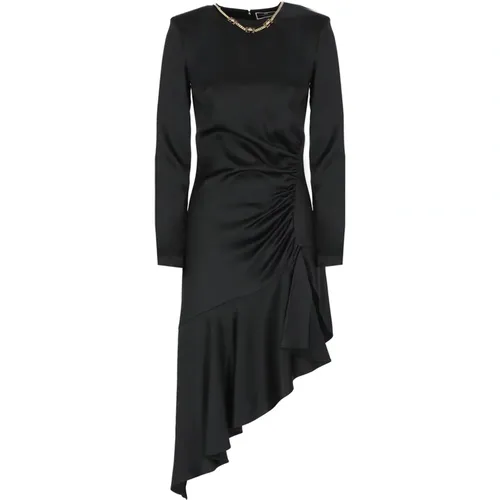 Schwarzes Crêpe-Kleid mit Asymmetrischem Saum , Damen, Größe: S - Elisabetta Franchi - Modalova