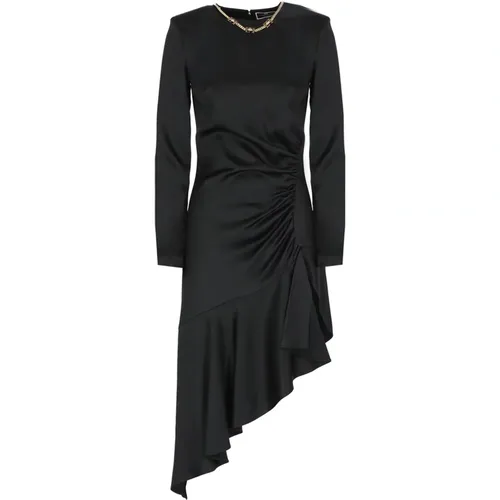 Schwarzes Crêpe-Kleid mit Asymmetrischem Saum , Damen, Größe: XL - Elisabetta Franchi - Modalova