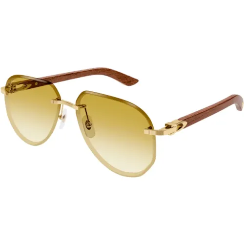 Aviator Sunglasses Gold Wood Style , unisex, Sizes: L - Cartier - Modalova