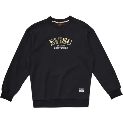 Brokatapplikation Crewneck Top , Herren, Größe: L - Evisu - Modalova