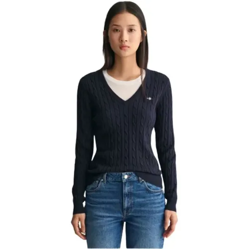 Twisted Cotton V-Neck Sweater , female, Sizes: L - Gant - Modalova