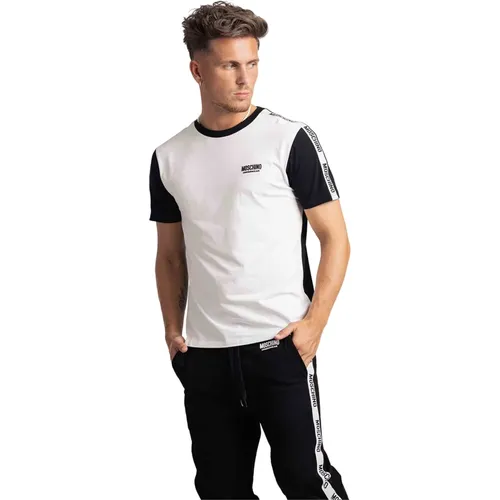 Herren Tape T-Shirt Weiß/Schwarz , Herren, Größe: XL - Moschino - Modalova