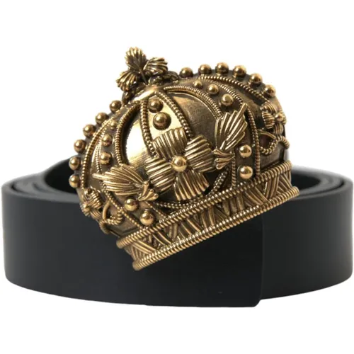 Goldene Krone Ledergürtel Metallschnalle , Herren, Größe: 110 CM - Dolce & Gabbana - Modalova