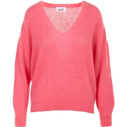 Fuchsia V-Ausschnitt Pullover , Damen, Größe: M - NIU - Modalova