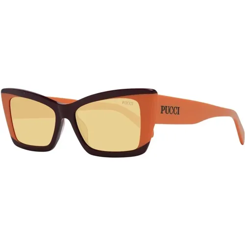 Rechteckige Sonnenbrille mit Braunen Gläsern , Damen, Größe: ONE Size - EMILIO PUCCI - Modalova