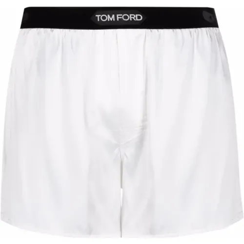 Seidenmischung Logo Boxershorts,Weiße Seidenboxershorts mit Samtband - Tom Ford - Modalova