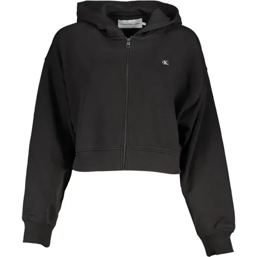 Schwarzer Hoodie mit Reißverschluss und Logo , Damen, Größe: L - Calvin Klein - Modalova