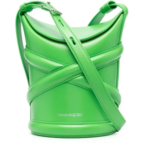 Grüne Curve Bucket Tasche mit Überkreuztem Riemen - alexander mcqueen - Modalova