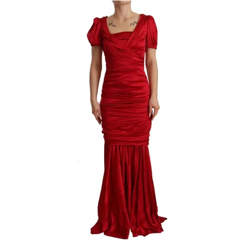 Silk Stretch Sheath Mermaid Gown Dress , female, Sizes: XS - Dolce & Gabbana - Modalova
