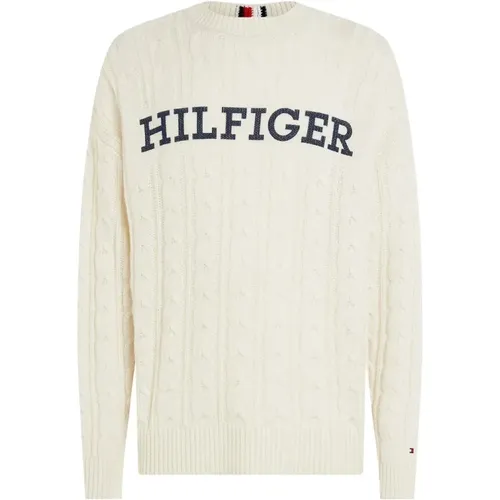 Men's Cable Monotype Pullover , male, Sizes: L - Tommy Hilfiger - Modalova