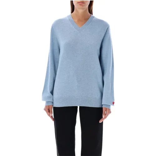 Hellblauer Strickpullover mit rotem Herz , Damen, Größe: XL - Comme des Garçons - Modalova