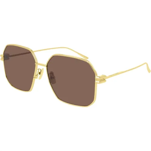 Gold/Brown Sunglasses , female, Sizes: 59 MM - Bottega Veneta - Modalova