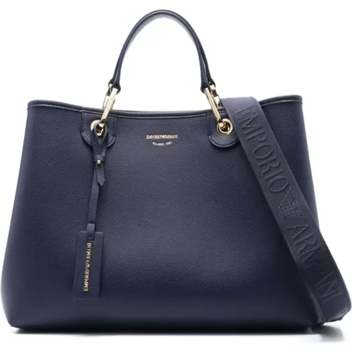 Blau bedruckte Handtasche mit verstellbarem Riemen - Emporio Armani - Modalova