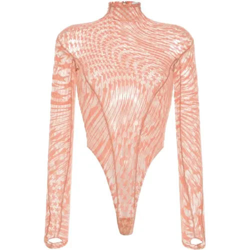 Peach Mesh Detailing Top , female, Sizes: S, M - Mugler - Modalova