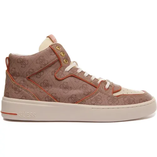 Beige Hi-Top Sneakers Men , male, Sizes: 11 UK - Guess - Modalova