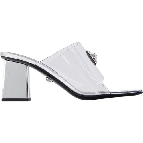 Silberne PVC Slides mit Quadratischer Offener Zehenpartie - Versace - Modalova