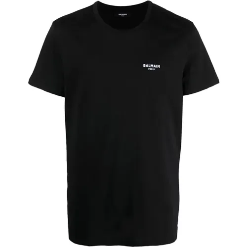 Flock T-Shirt Schwarz/Weiß , Herren, Größe: S - Balmain - Modalova