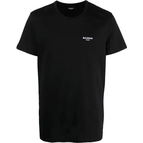 Flock T-Shirt Schwarz/Weiß , Herren, Größe: L - Balmain - Modalova