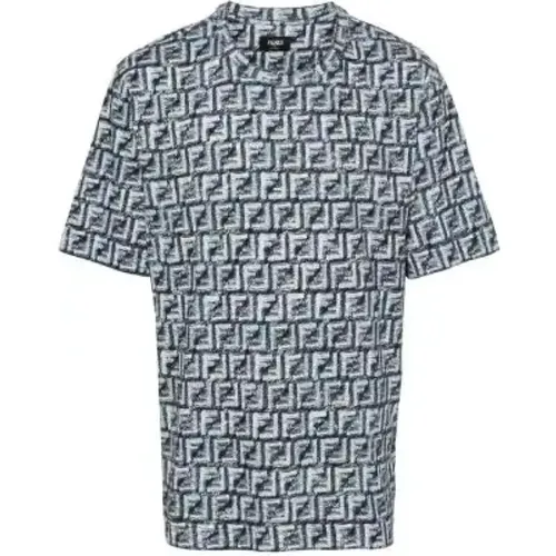 Navy Blue White Jersey T-shirt , male, Sizes: L - Fendi - Modalova