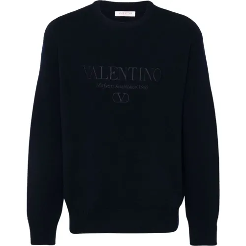 Blauer Bestickter Logo-Strickpullover - Valentino Garavani - Modalova