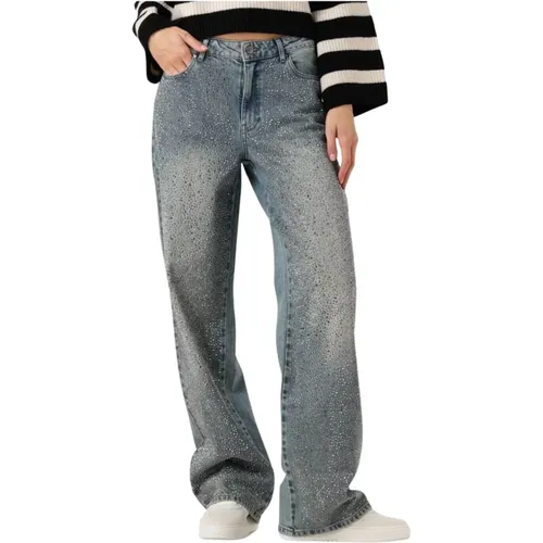 Blaue Straight Leg Jeans mit Strasssteinen - Gestuz - Modalova