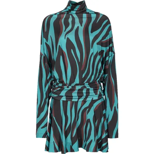Turquoise Zebra Print Short Dress , female, Sizes: S - pinko - Modalova
