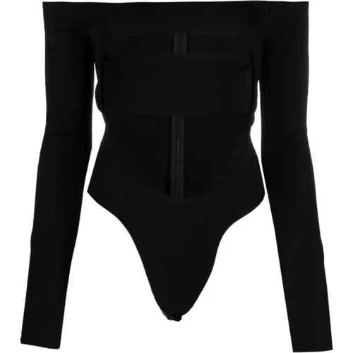 Schwarzer Off-Shoulder Cut-Out Bodysuit , Damen, Größe: S - Mugler - Modalova