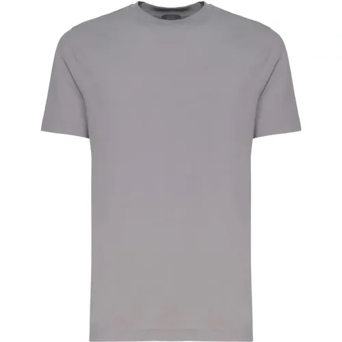 Grey Cotton T-shirt Round Collar Short Sleeves , male, Sizes: L, XL, M - Zanone - Modalova