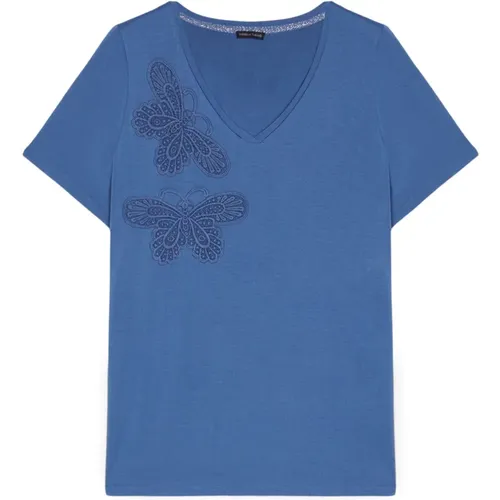 Spitzen-Schmetterling T-Shirt , Damen, Größe: M - Fiorella Rubino - Modalova