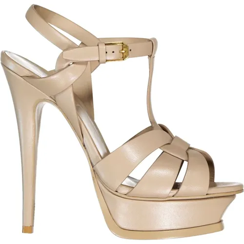 Elevate Style with High Heel Leather Sandals , female, Sizes: 7 1/2 UK, 8 UK - Saint Laurent - Modalova