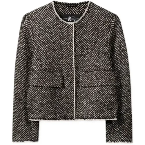 Moderne Fischgrat Tweed Jacke , Damen, Größe: M - LUISA CERANO - Modalova