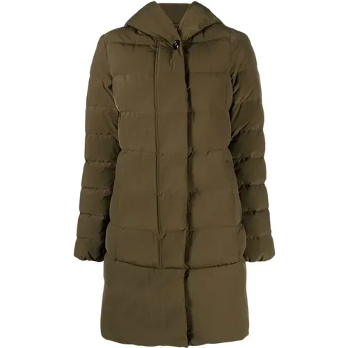 Grüner Daunengefüllter Kapuzenmantel , Damen, Größe: XL - Woolrich - Modalova