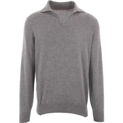 Cashmere Grey Sweater V-Neck Ribbed , male, Sizes: L - BRUNELLO CUCINELLI - Modalova