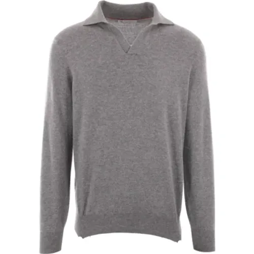 Cashmere Grey Sweater V-Neck Ribbed , male, Sizes: XL, L, M, 2XL - BRUNELLO CUCINELLI - Modalova