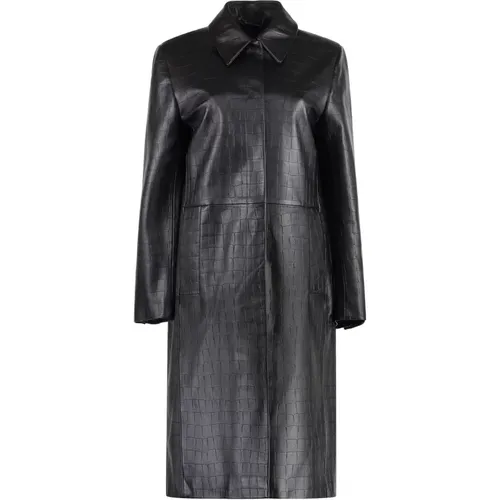 Croco-print Leather Coat with Structured Shoulders , female, Sizes: M, S, XS - Calvin Klein - Modalova