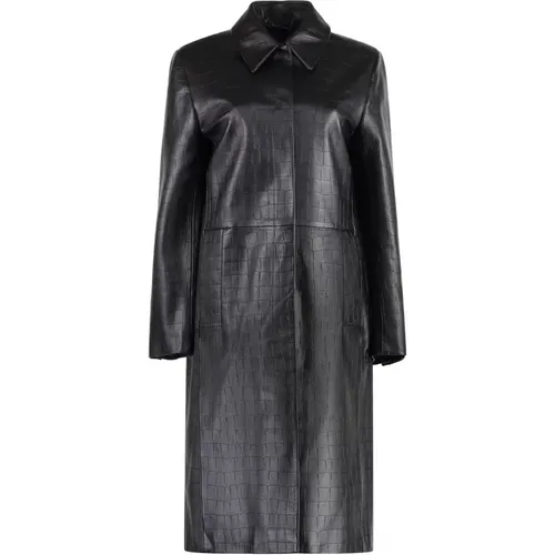 Croco-print Leather Coat with Structured Shoulders , female, Sizes: M, XS - Calvin Klein - Modalova