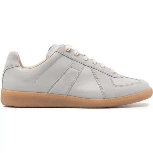 Blue-Grey Leather Sneakers with Signature Motif , female, Sizes: 4 UK, 3 UK, 3 1/2 UK, 6 UK - Maison Margiela - Modalova