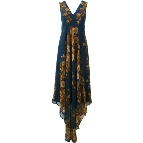 Long Blue Floral Georgette Dress , female, Sizes: S - Twinset - Modalova