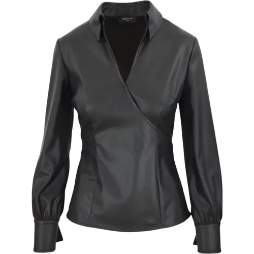 Eco-Leather Wrap Blouse , female, Sizes: M, S, XS, L - Nenette - Modalova