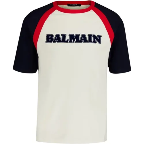 Retro Logo-Print Cotton T-Shirt , male, Sizes: XL, L - Balmain - Modalova