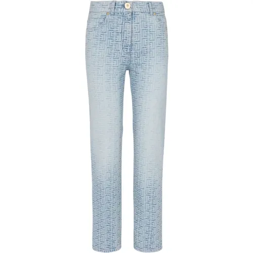 Monogrammed straight-cut denim jeans , female, Sizes: M - Balmain - Modalova