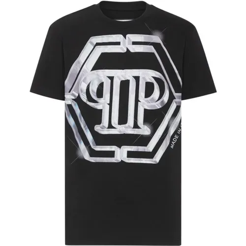 Schwarzes Baumwoll-T-Shirt mit ikonischem Logo , Herren, Größe: L - Philipp Plein - Modalova