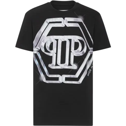 Schwarzes Baumwoll-T-Shirt mit ikonischem Logo , Herren, Größe: M - Philipp Plein - Modalova