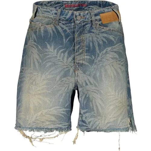 Blaue Baumwollshorts mit Fransenabschluss - Palm Angels - Modalova