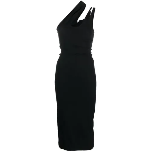Schwarzes Asymmetrisches Midi Kleid , Damen, Größe: S - Mugler - Modalova