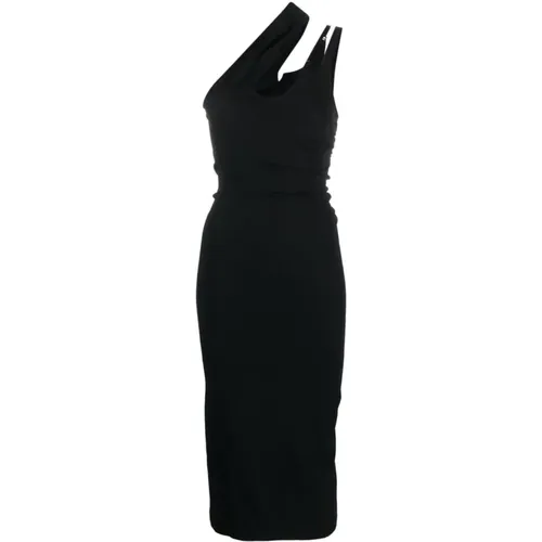 Schwarzes Asymmetrisches Midi Kleid , Damen, Größe: XS - Mugler - Modalova