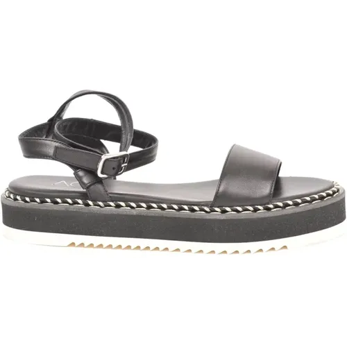 Schwarze Flache Sandalen Myrte Nero , Damen, Größe: 39 EU - AGL - Modalova